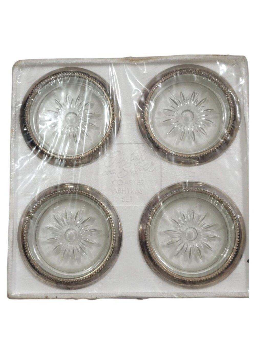 Crystal & Silver Coaster Set Of 4 With Silverplate Trim By W&S Blackinton